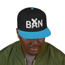 Load image into Gallery viewer, Snapback Hat — Bold White "BAN" Embroidered Streetwear Cap