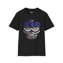 Load image into Gallery viewer, #19 Top Tier Cityscape T-Shirt — Rhinestone Mask Graphic