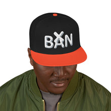 Load image into Gallery viewer, Snapback Hat — Bold White "BAN" Embroidered Streetwear Cap