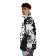 Load image into Gallery viewer, Stylish Men's Puffer Jacket, Artistic Outerwear for Fall & Winter, Cozy Layering Piece, Unique Gift for Art Lovers, Trendy Fashion Statement