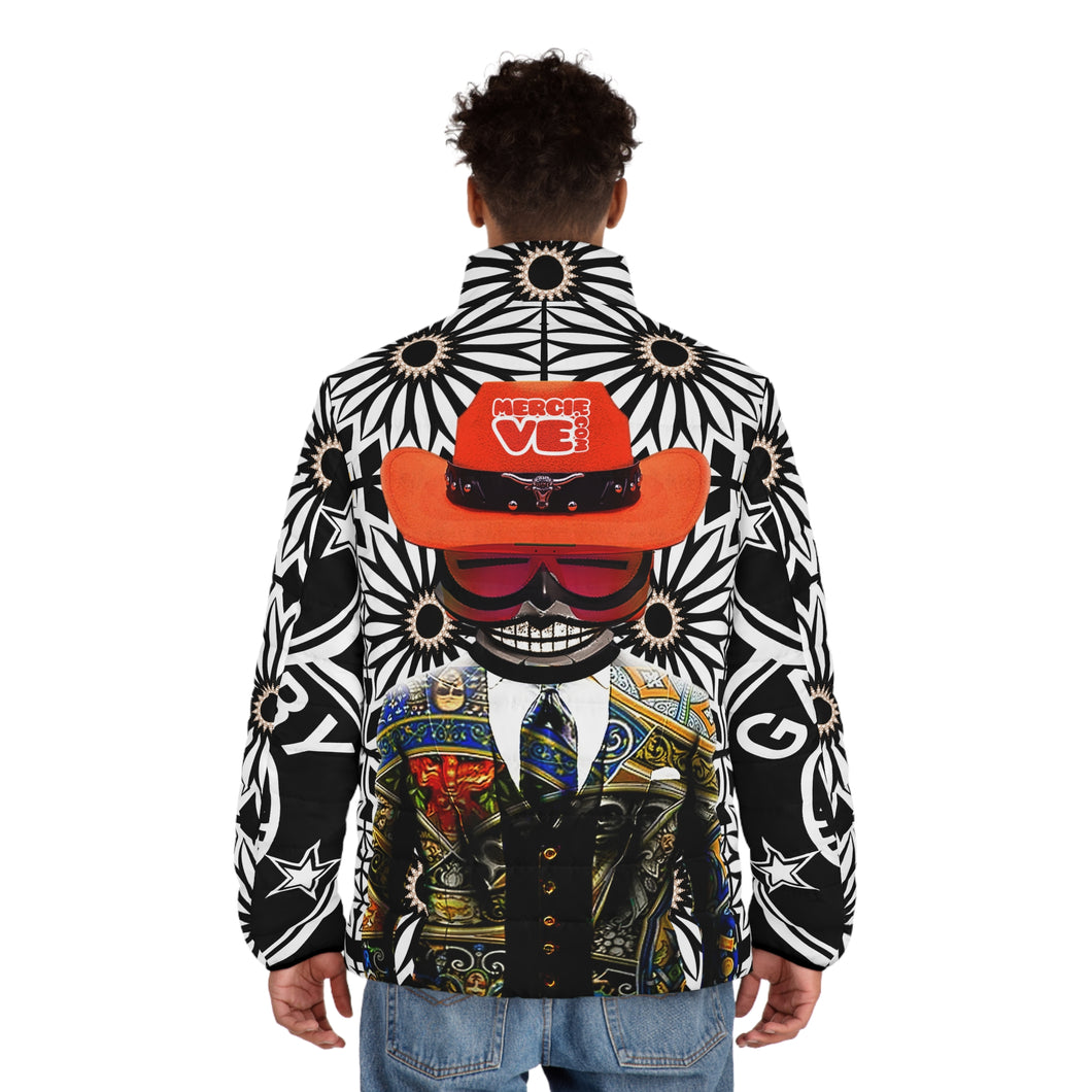 ( A ) A 'new amazing Stylish Men's Puffer Jacket with Floral and Artistic Design