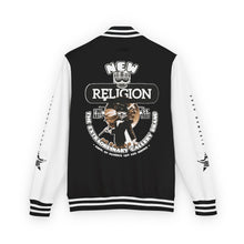 Load image into Gallery viewer, ( A ) Bold Unisex Heavyweight Letterman Jacket - &#39;New Religion&#39; Graphic Style
