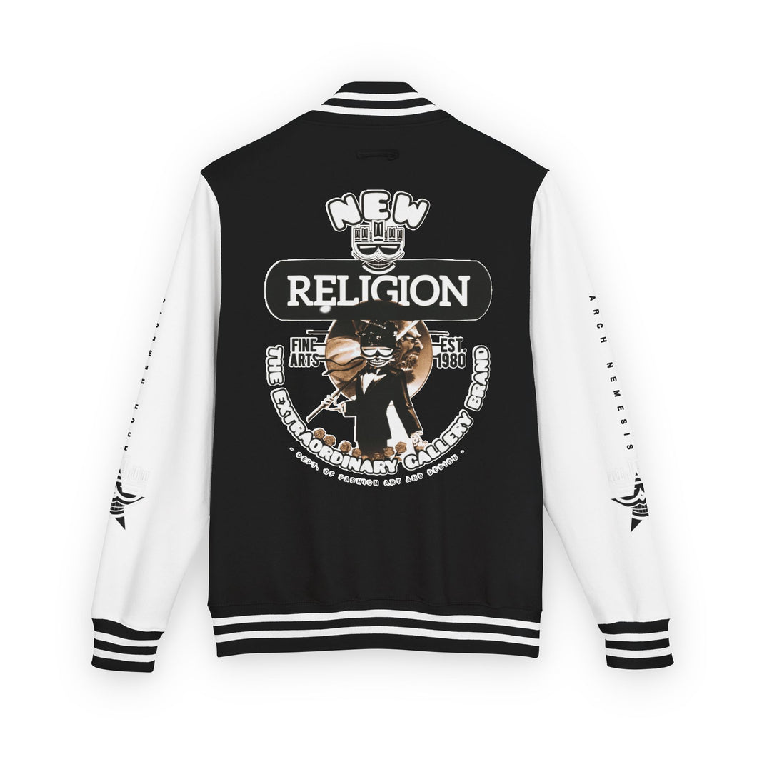 ( A ) Bold Unisex Heavyweight Letterman Jacket - 'New Religion' Graphic Style