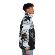 Load image into Gallery viewer, Stylish Men's Puffer Jacket, Artistic Outerwear for Fall &amp; Winter, Cozy Layering Piece, Unique Gift for Art Lovers, Trendy Fashion Statement
