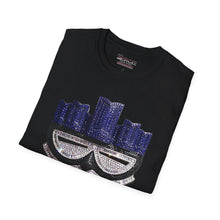 Load image into Gallery viewer, #19 Top Tier Cityscape T-Shirt — Rhinestone Mask Graphic
