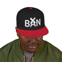 Load image into Gallery viewer, Snapback Hat — Bold White "BAN" Embroidered Streetwear Cap
