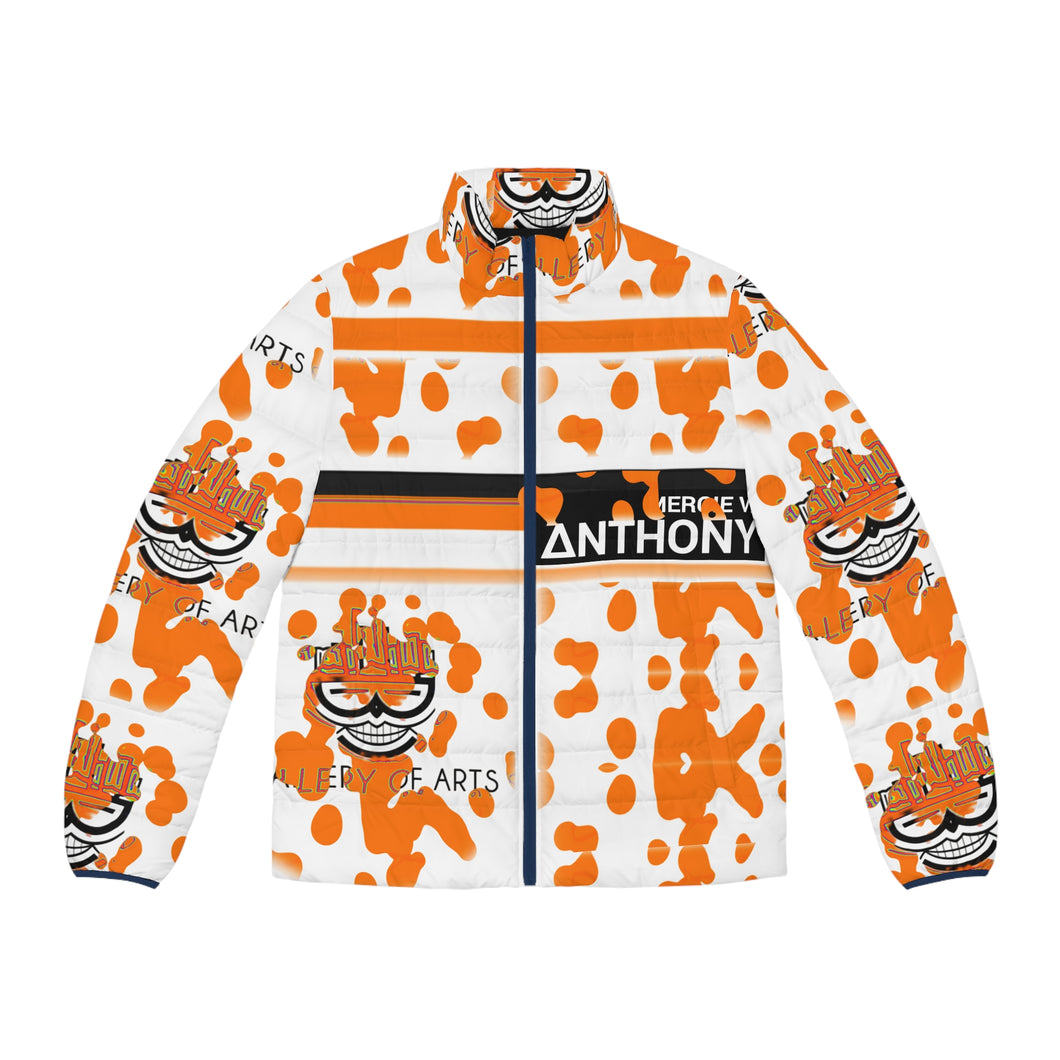 (A) A Gallery of Arts Men’s Puffer Jacket - Bold Pattern for Creative Souls
