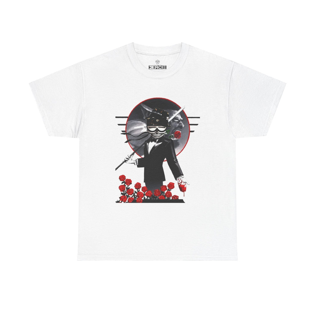 ( A ) Elegant Masked Man Tee - Unisex Heavy Cotton T-Shirt with Floral Design