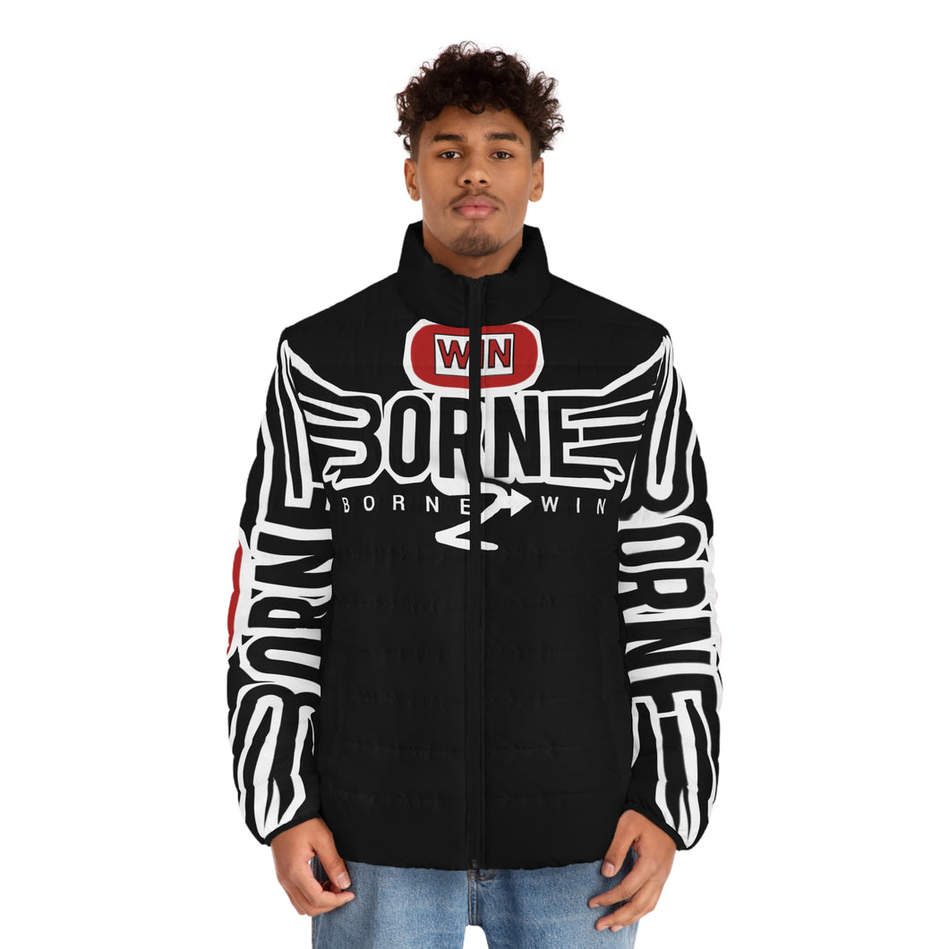 ( A ) A Men's Puffer Jacket - Born to Win Winged Design
